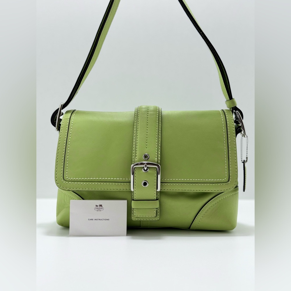 Vintage Coach Buckle Flap Shoulder Bag Soho Pistachio Green Leather F1196